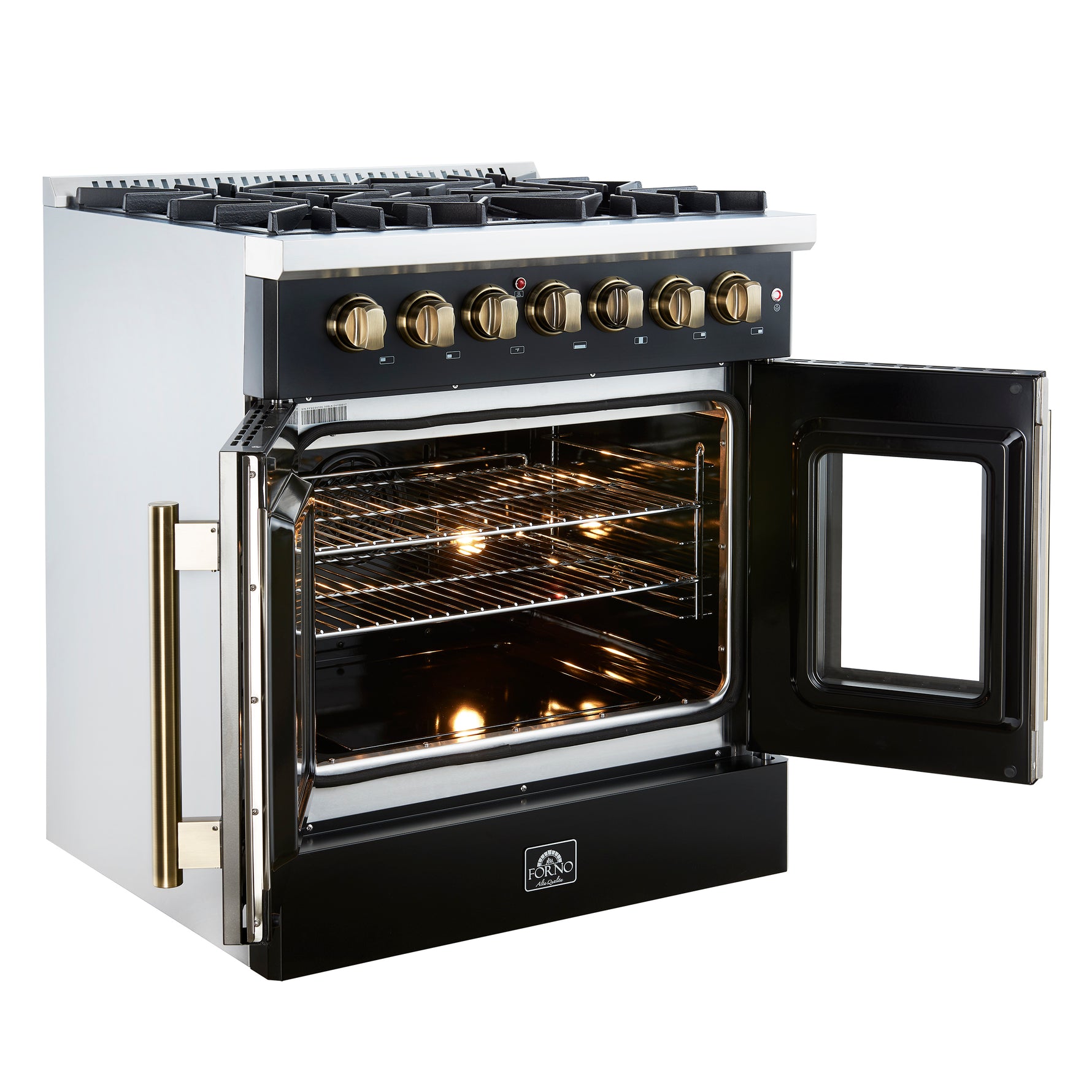 Forno Galiano 30-inch Freestanding French Door Dual Fuel Range Black - BonPrix Électroménagers