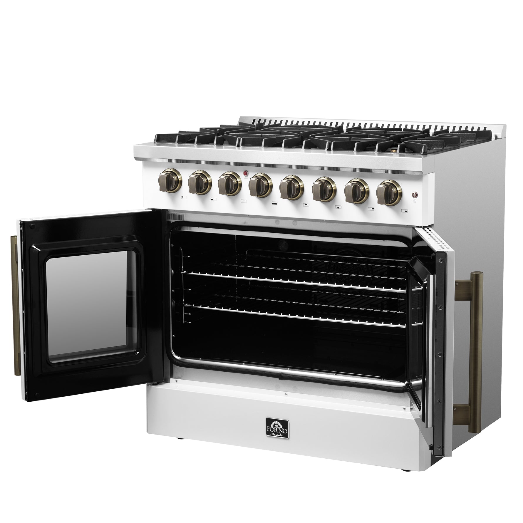 Forno Galiano 36-inch Freestanding French Door Dual Fuel Range White - BonPrix Électroménagers