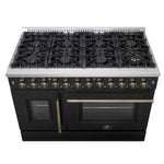 Forno Galiano 48-inch French Door Dual Fuel Range, Black & Antique Brass Design, 8 Sealed Burners - 107,000 BTU, Griddle, 6.58 cu.ft. Double Ovens - BonPrix Électroménagers
