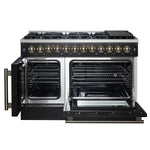Forno Galiano 48-inch French Door Dual Fuel Range, Black & Antique Brass Design, 8 Sealed Burners - 107,000 BTU, Griddle, 6.58 cu.ft. Double Ovens - BonPrix Électroménagers