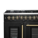 Forno Galiano 48-inch French Door Dual Fuel Range, Black & Antique Brass Design, 8 Sealed Burners - 107,000 BTU, Griddle, 6.58 cu.ft. Double Ovens - BonPrix Électroménagers