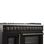 Forno Galiano 48-inch French Door Dual Fuel Range, Black & Antique Brass Design, 8 Sealed Burners - 107,000 BTU, Griddle, 6.58 cu.ft. Double Ovens - BonPrix Électroménagers
