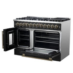 Forno Galiano 48-inch French Door Dual Fuel Range, Black & Antique Brass Design, 8 Sealed Burners - 107,000 BTU, Griddle, 6.58 cu.ft. Double Ovens - BonPrix Électroménagers