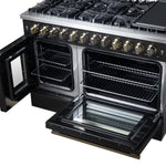 Forno Galiano 48-inch French Door Dual Fuel Range, Black & Antique Brass Design, 8 Sealed Burners - 107,000 BTU, Griddle, 6.58 cu.ft. Double Ovens - BonPrix Électroménagers