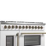 Forno Galiano 48-inch French Door Dual Fuel Range, White & Antique Brass Design, 8 Sealed Burners - 107,000 BTU, Griddle, 6.58 cu.ft. Double Ovens - BonPrix Électroménagers