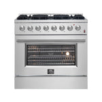 Forno Marco 36-Inch Dual Fuel Range, Stainless Steel, 6 Burners, 67,000 BTU, True Convection Oven, Energy Efficient - BonPrix Électroménagers