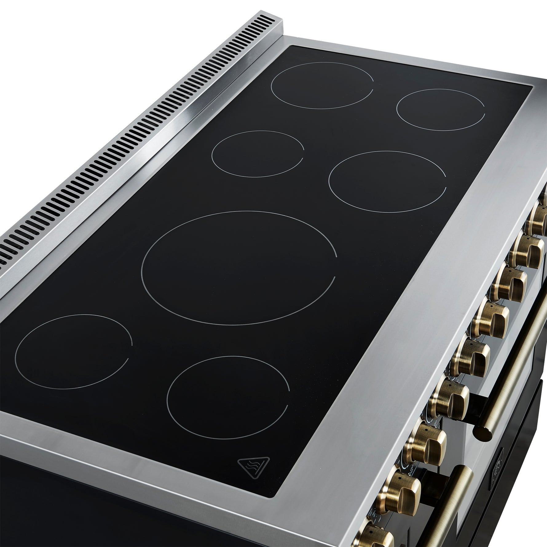 Forno Paolo 48 Inch Freestanding Electric Range in Black with Antique Brass, 6.7 cu.ft, True Convection Oven, Energy Efficient - BonPrix Électroménagers