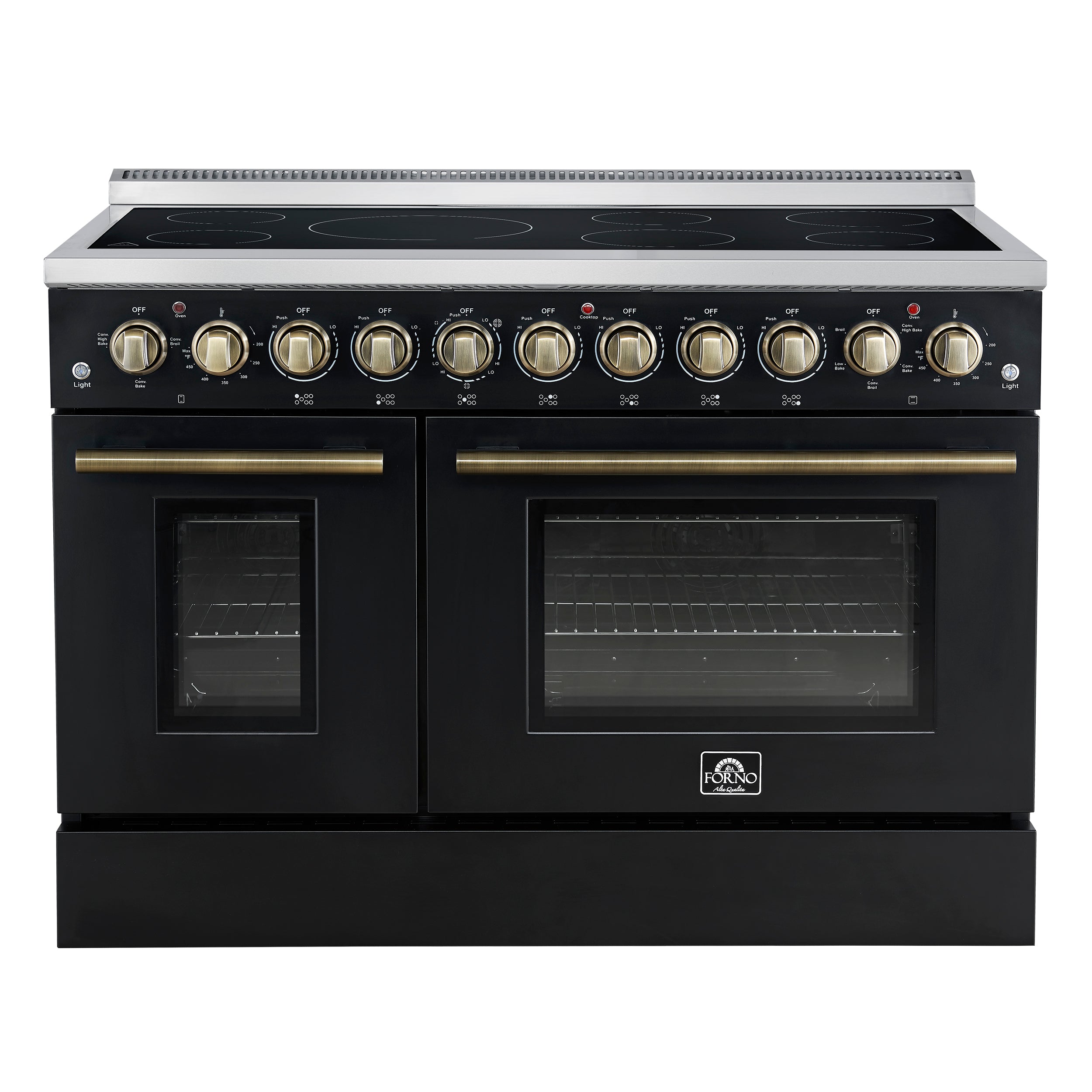 Forno Paolo 48 Inch Freestanding Electric Range in Black with Antique Brass, 6.7 cu.ft, True Convection Oven, Energy Efficient - BonPrix Électroménagers