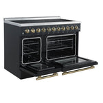 Forno Paolo 48 Inch Freestanding Electric Range in Black with Antique Brass, 6.7 cu.ft, True Convection Oven, Energy Efficient - BonPrix Électroménagers