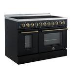 Forno Paolo 48 Inch Freestanding Electric Range in Black with Antique Brass, 6.7 cu.ft, True Convection Oven, Energy Efficient - BonPrix Électroménagers
