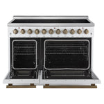 Forno Paolo 48 Inch Freestanding Electric Range in White with Antique Brass, 6.7 cu.ft, True Convection Oven, Energy Efficient - BonPrix Électroménagers