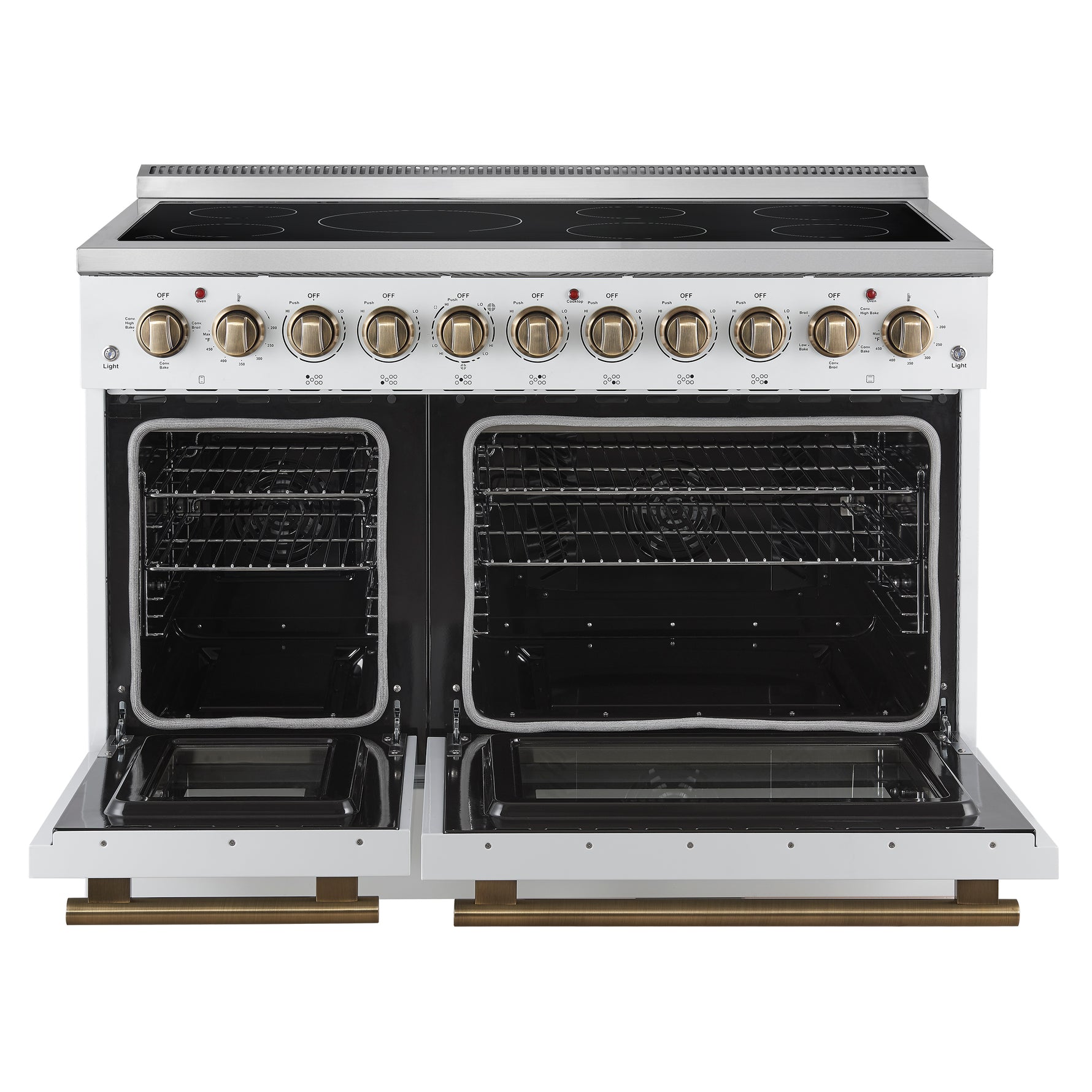 Forno Paolo 48 Inch Freestanding Electric Range in White with Antique Brass, 6.7 cu.ft, True Convection Oven, Energy Efficient - BonPrix Électroménagers