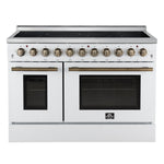 Forno Paolo 48 Inch Freestanding Electric Range in White with Antique Brass, 6.7 cu.ft, True Convection Oven, Energy Efficient - BonPrix Électroménagers