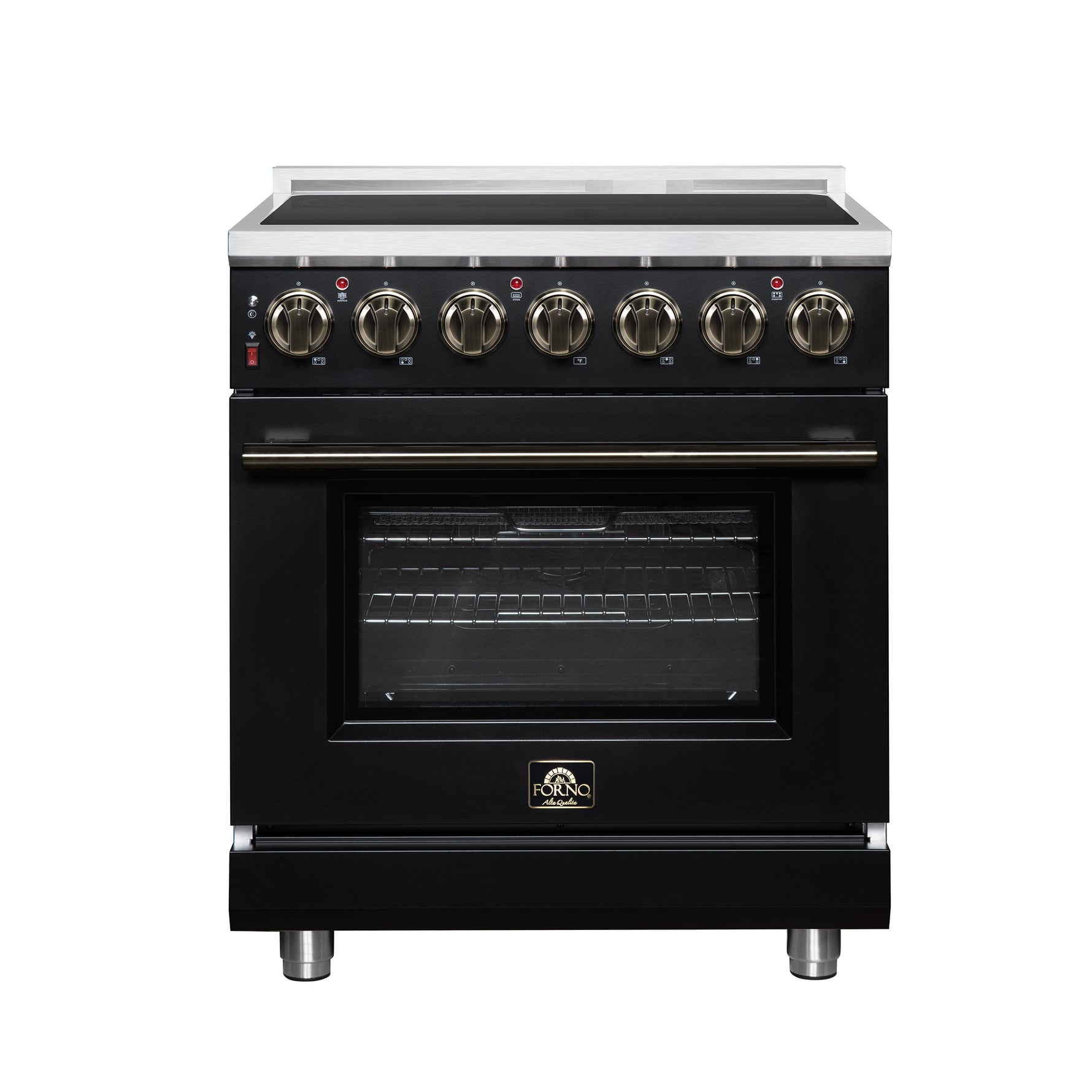 Massimo 30 Inch Freestanding Electric range, 5 radiant burners, 4.32 cf. True Convection oven, Air fryer kit, Black
