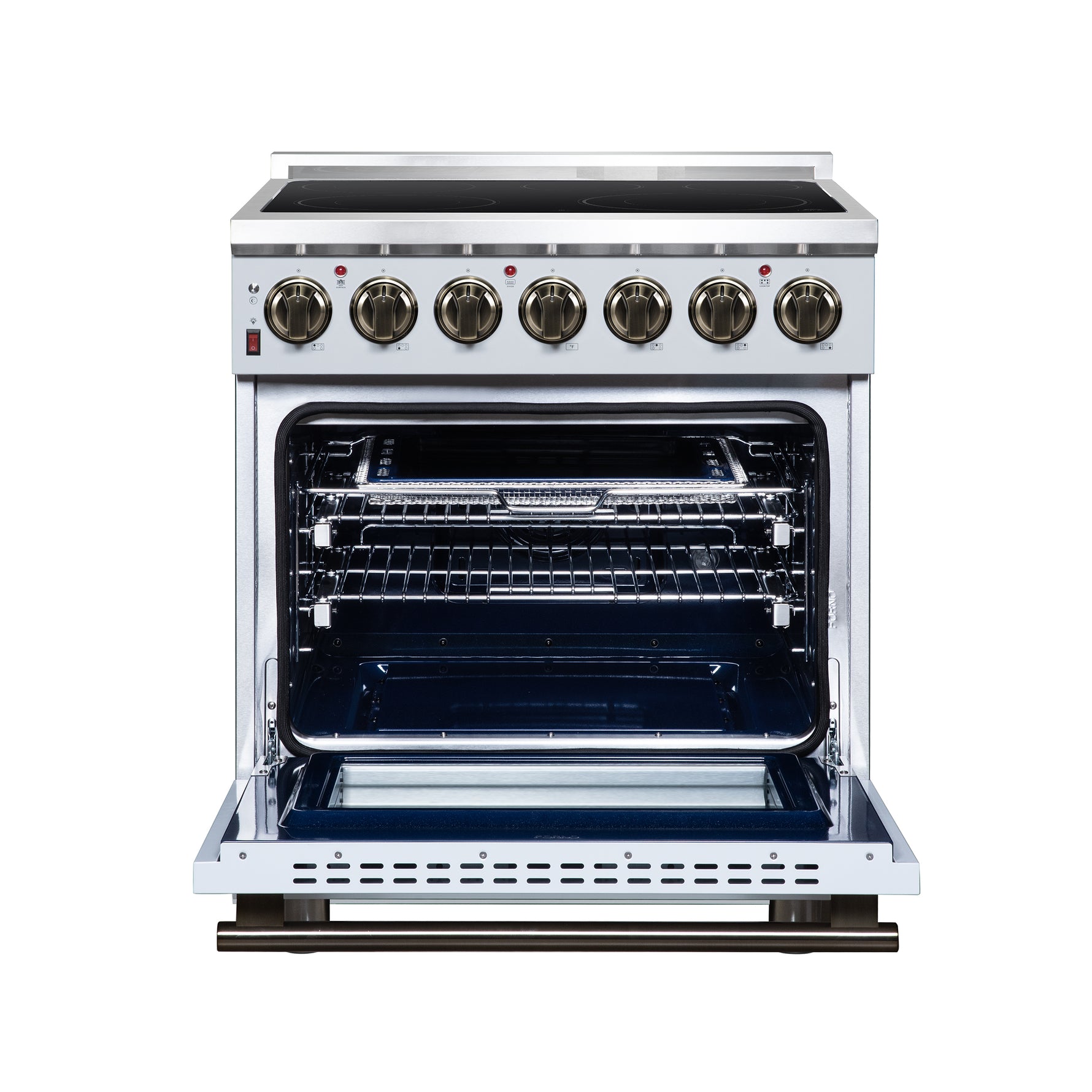 Massimo 30 Inch Freestanding Electric range, 5 radiant burners, 4.32 cf. True Convection oven, Air Fryer Kit, White