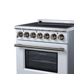 Massimo 30 Inch Freestanding Electric range, 5 radiant burners, 4.32 cf. True Convection oven, Air Fryer Kit, White