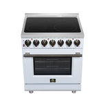 Massimo 30 Inch Freestanding Electric range, 5 radiant burners, 4.32 cf. True Convection oven, Air Fryer Kit, White