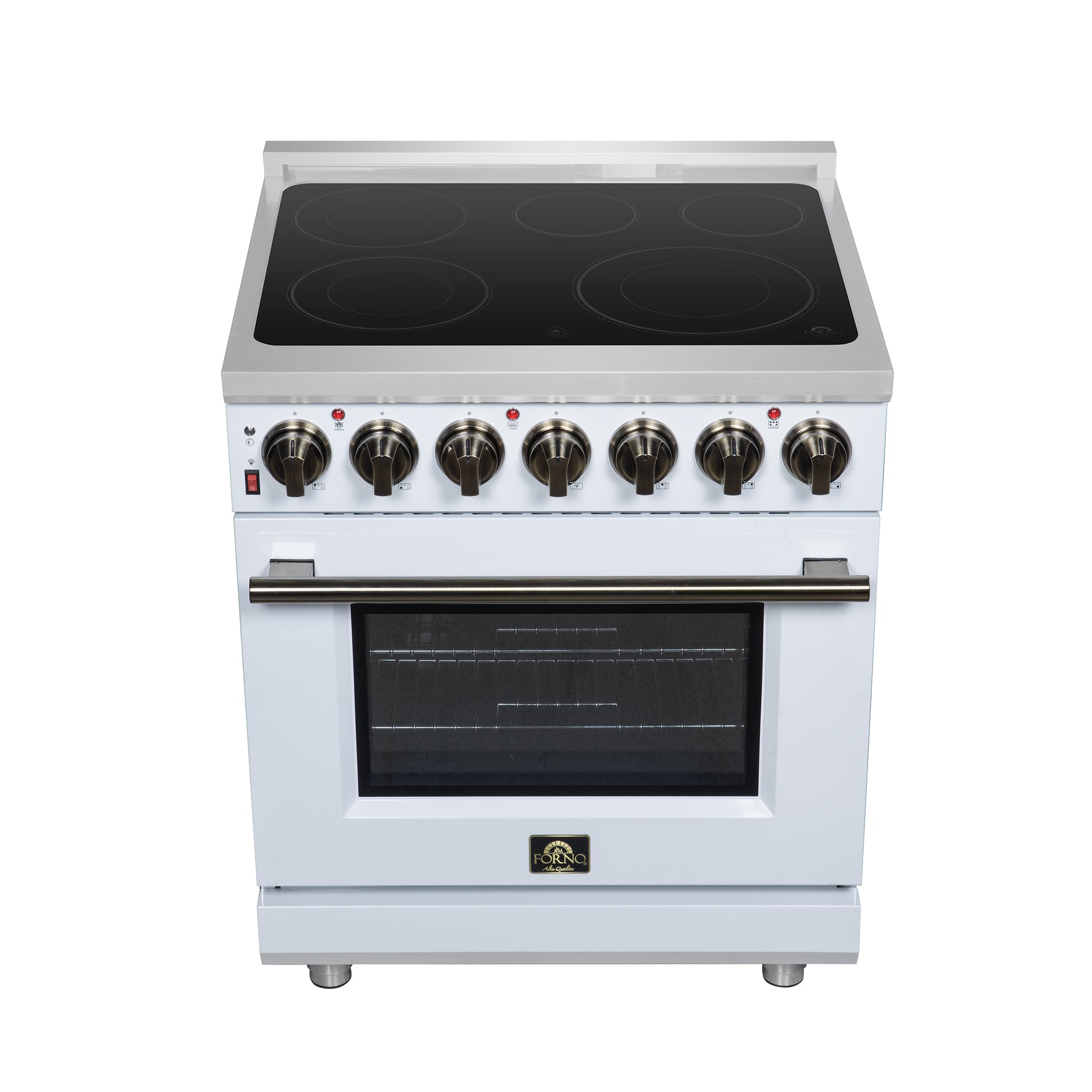 Massimo 30 Inch Freestanding Electric range, 5 radiant burners, 4.32 cf. True Convection oven, Air Fryer Kit, White