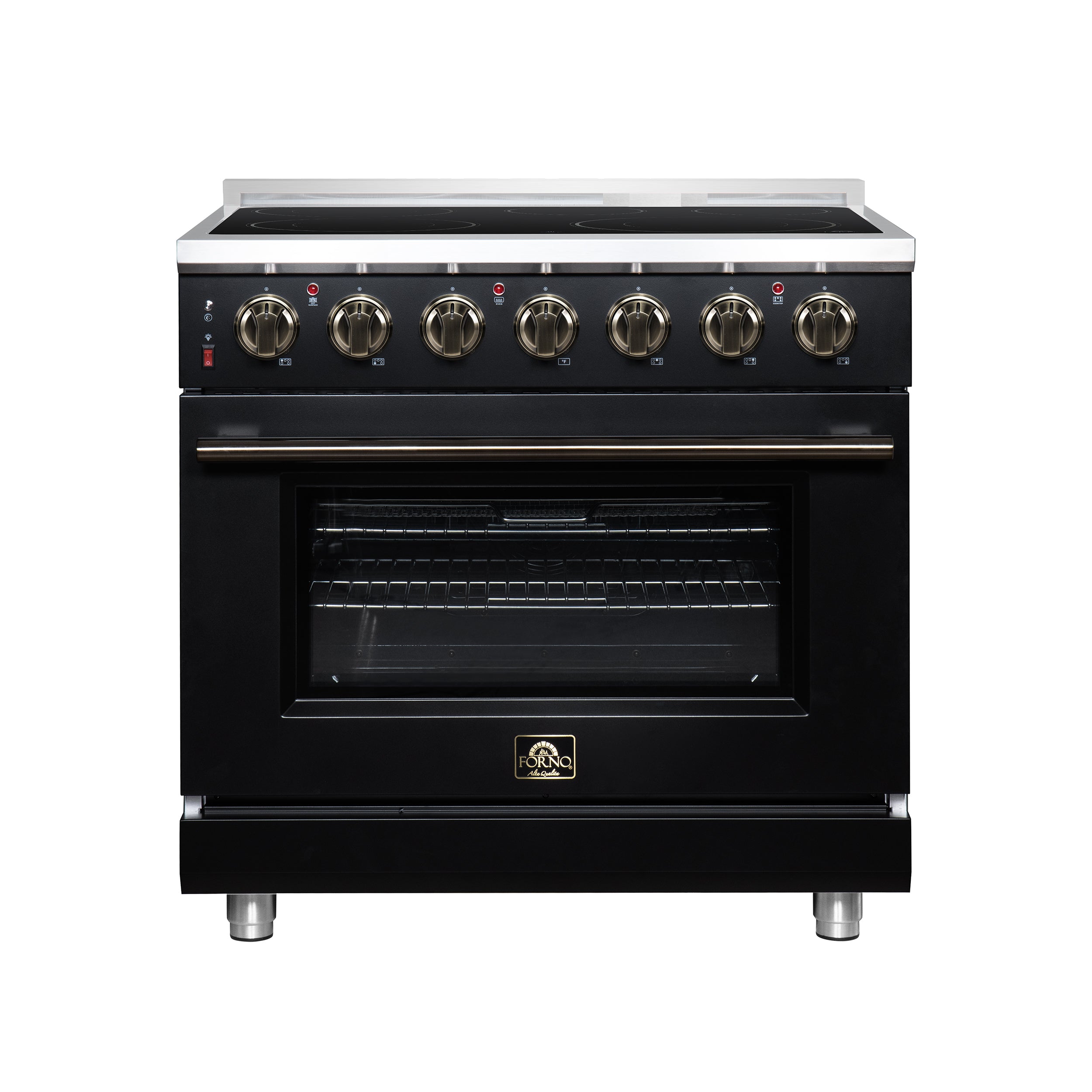 Massimo 36 Inch Freestanding Electric range, 5 radiant burners, 5.36 cf. True Convection oven, Air fryer kit, Black