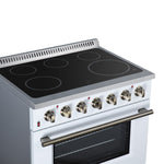 Galiano 36 Inch Freestanding Electric range, 5 radiant burners, 5.36 cf. True Convection oven, Air fryer kit, White