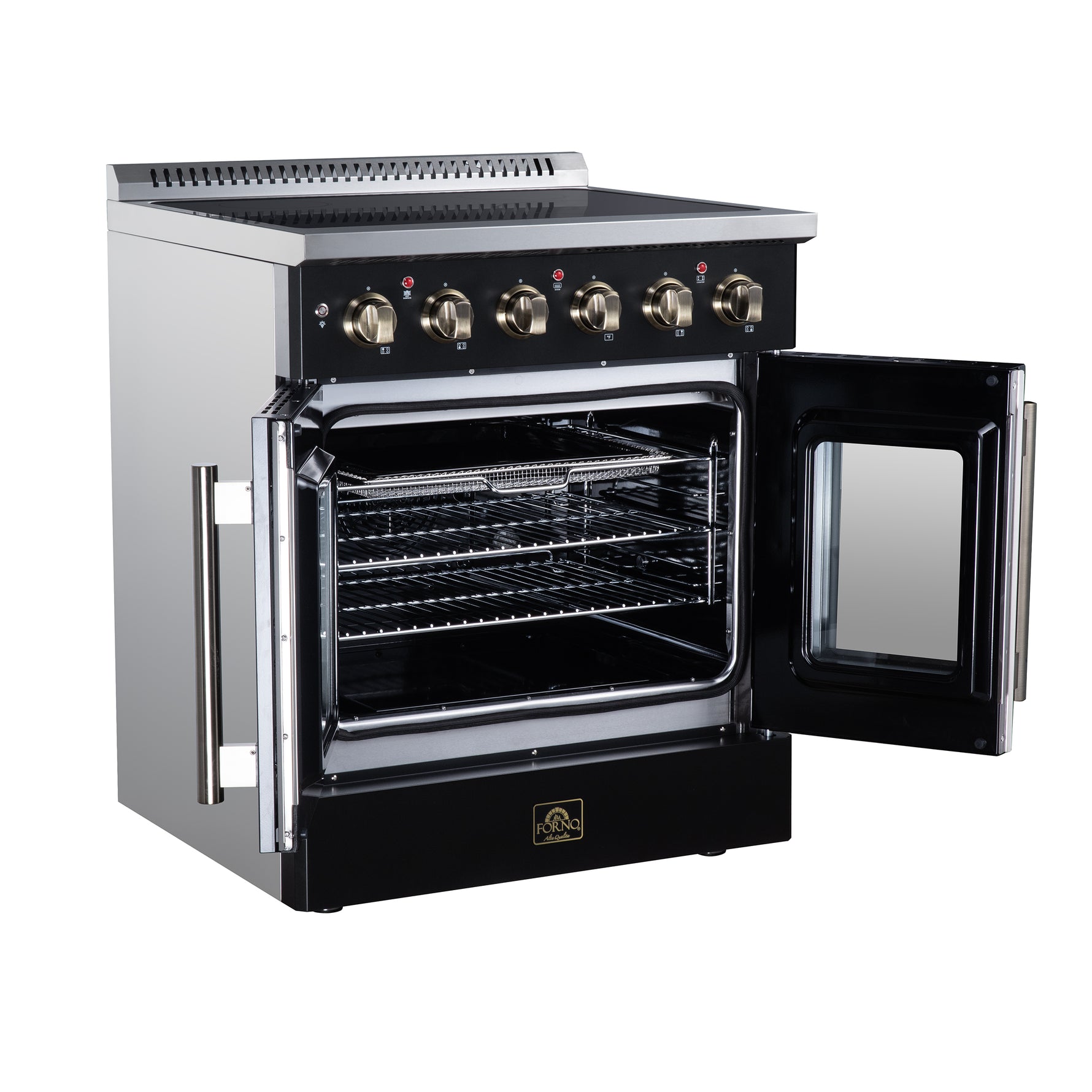 Galiano 30 Inch French Door Electric range, 4 radiant burners, 4.32 cf. True Convection oven, Air fryer kit, Black
