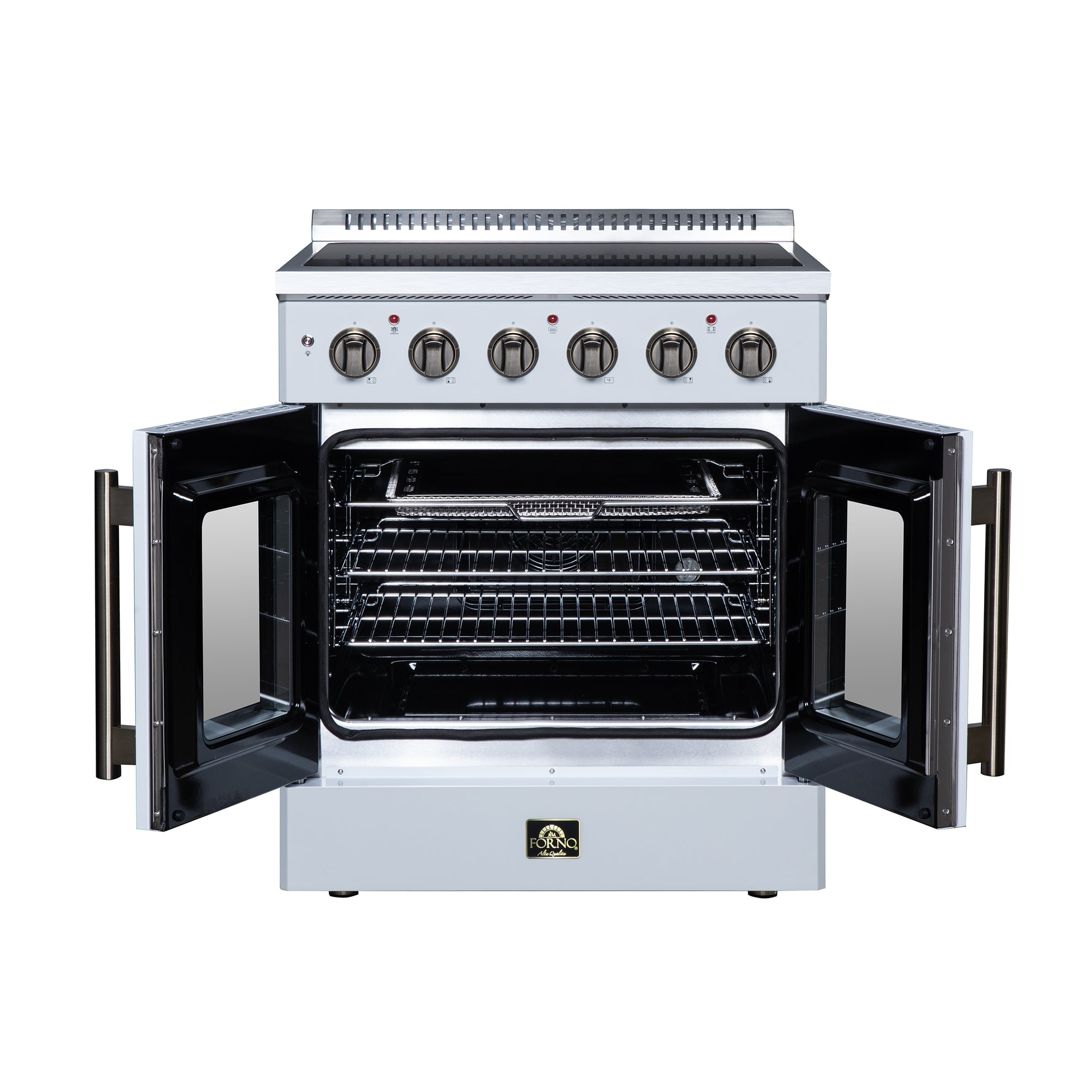 Galiano 30 Inch French Door Electric range, 4 radiant burners, 4.32 cf. True Convection oven, Air fryer kit, White