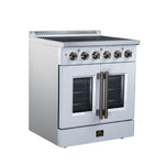 Galiano 30 Inch French Door Electric range, 4 radiant burners, 4.32 cf. True Convection oven, Air fryer kit, White