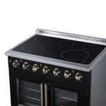 Galiano 36 Inch French Door Electric range, 5 radiant burners, 5.36 cf. True Convection oven, Air fryer kit, Black