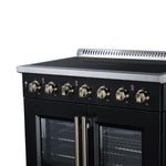 Galiano 36 Inch French Door Electric range, 5 radiant burners, 5.36 cf. True Convection oven, Air fryer kit, Black