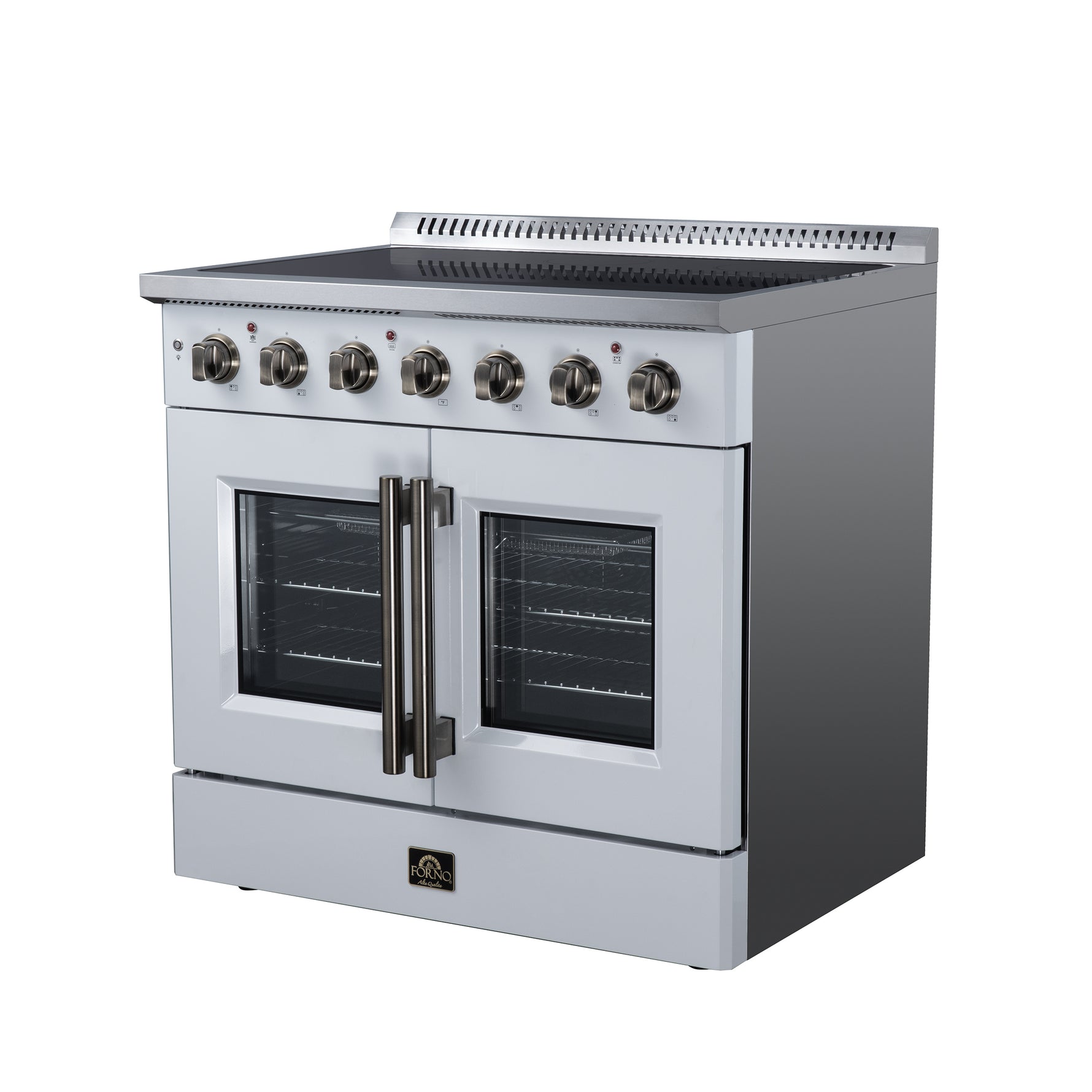 Galiano 36 Inch French Door Electric range, 5 radiant burners, 5.36 cf. True Convection oven, Air fryer kit, White