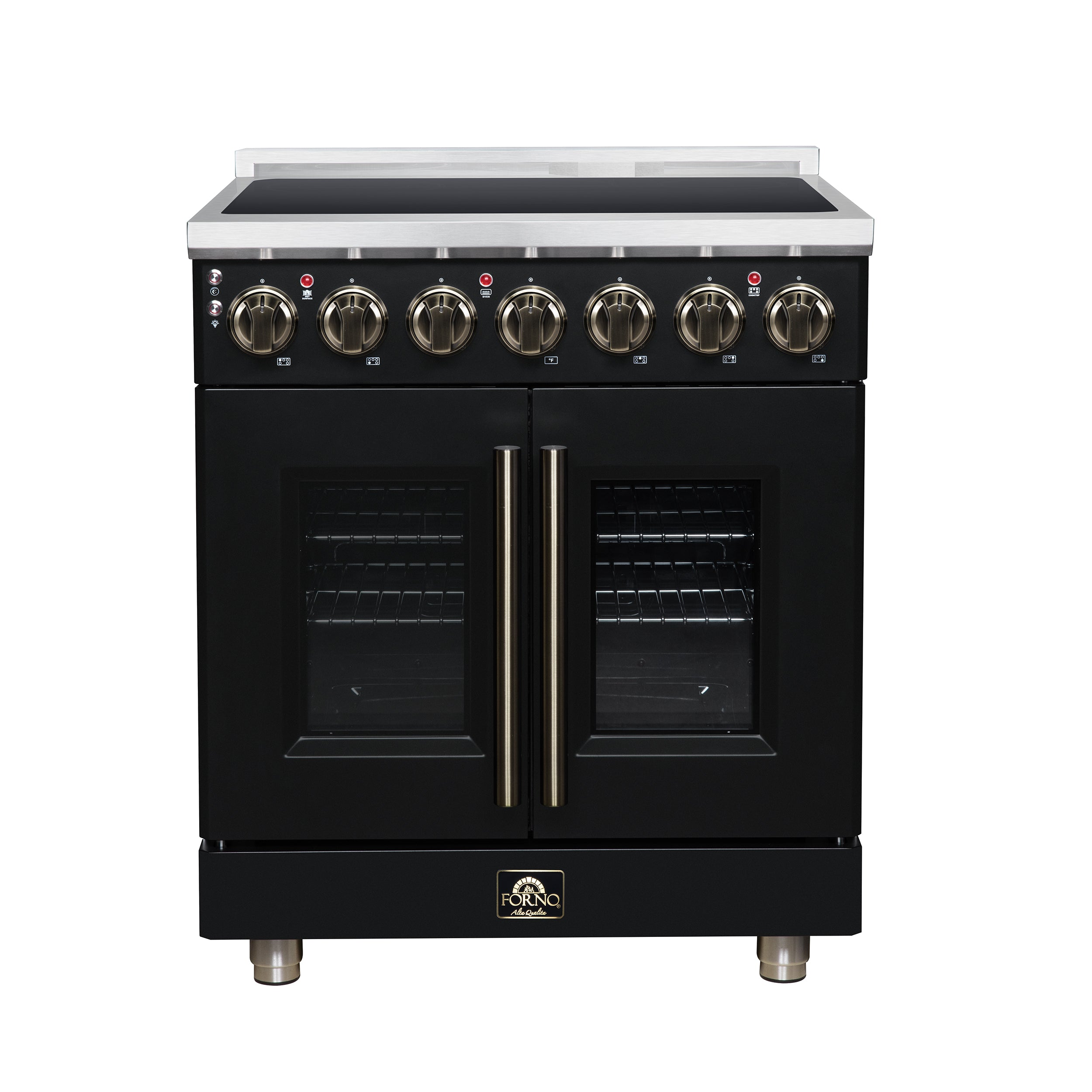 Massimo 30 Inch French Door Electric range, 5 radiant burners, 4.32 cf. True Convection oven, Air fryer kit, Black