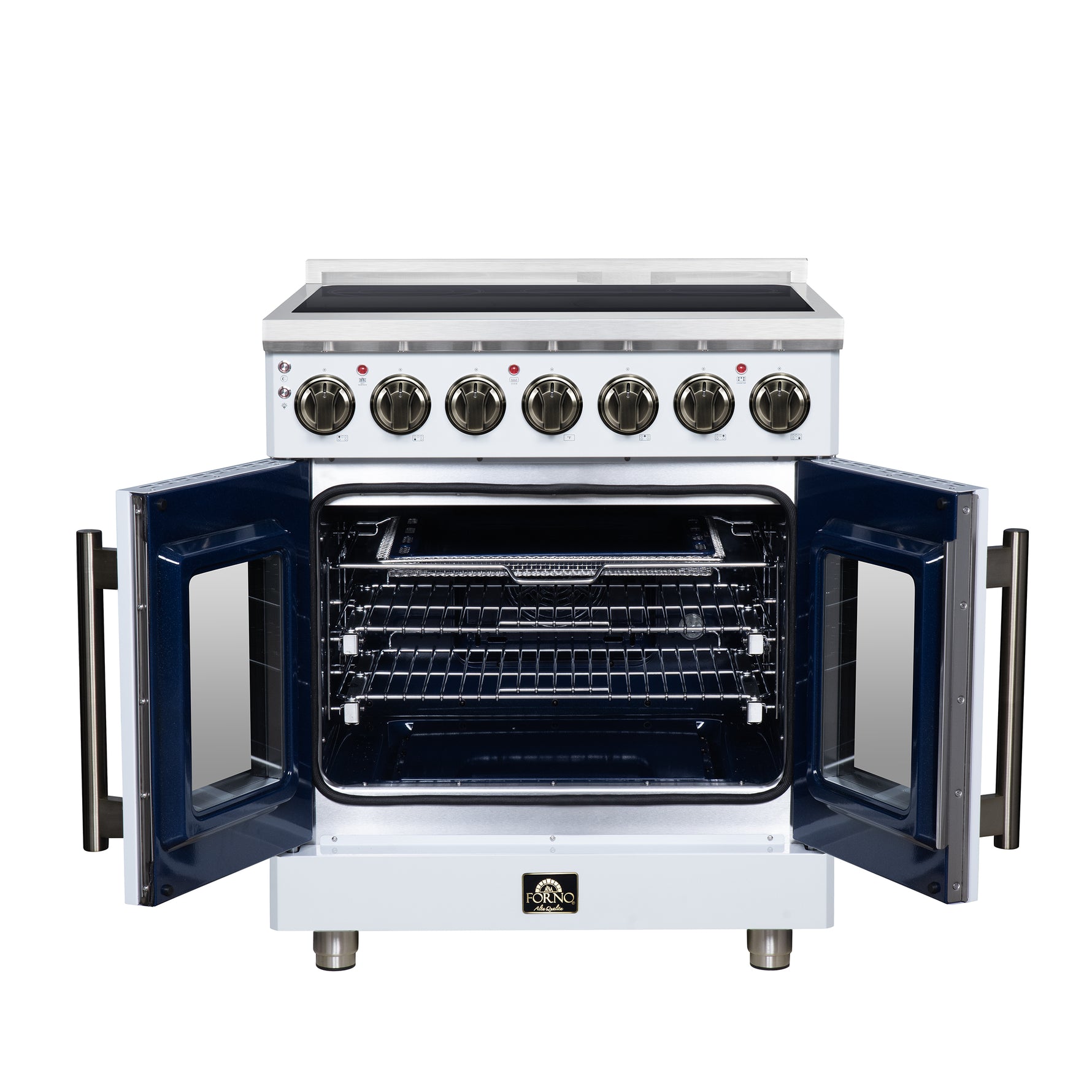 Massimo 30 Inch French Door Electric range, 5 radiant burners, 4.32 cf. True Convection oven, Air fryer kit, White