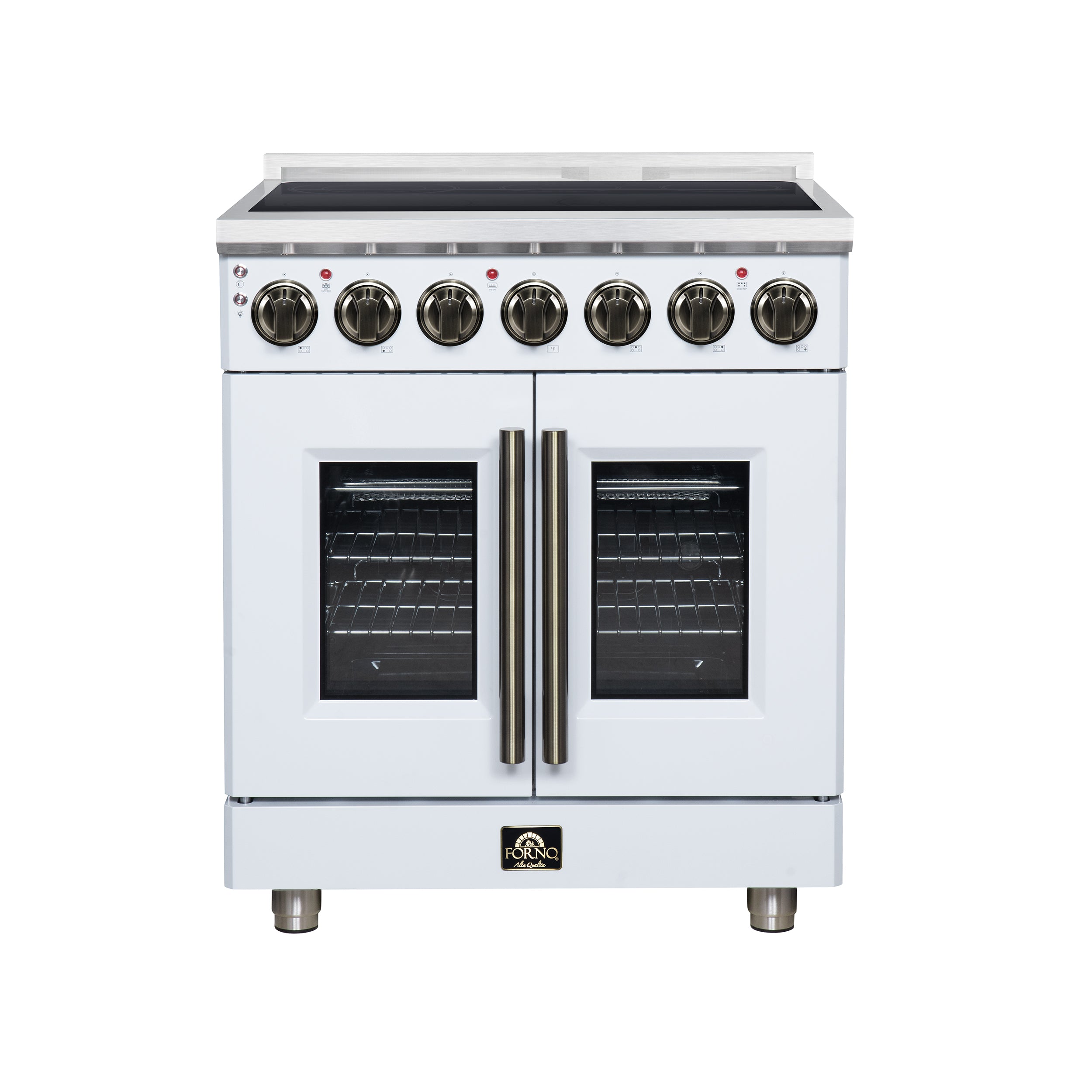 Massimo 30 Inch French Door Electric range, 5 radiant burners, 4.32 cf. True Convection oven, Air fryer kit, White