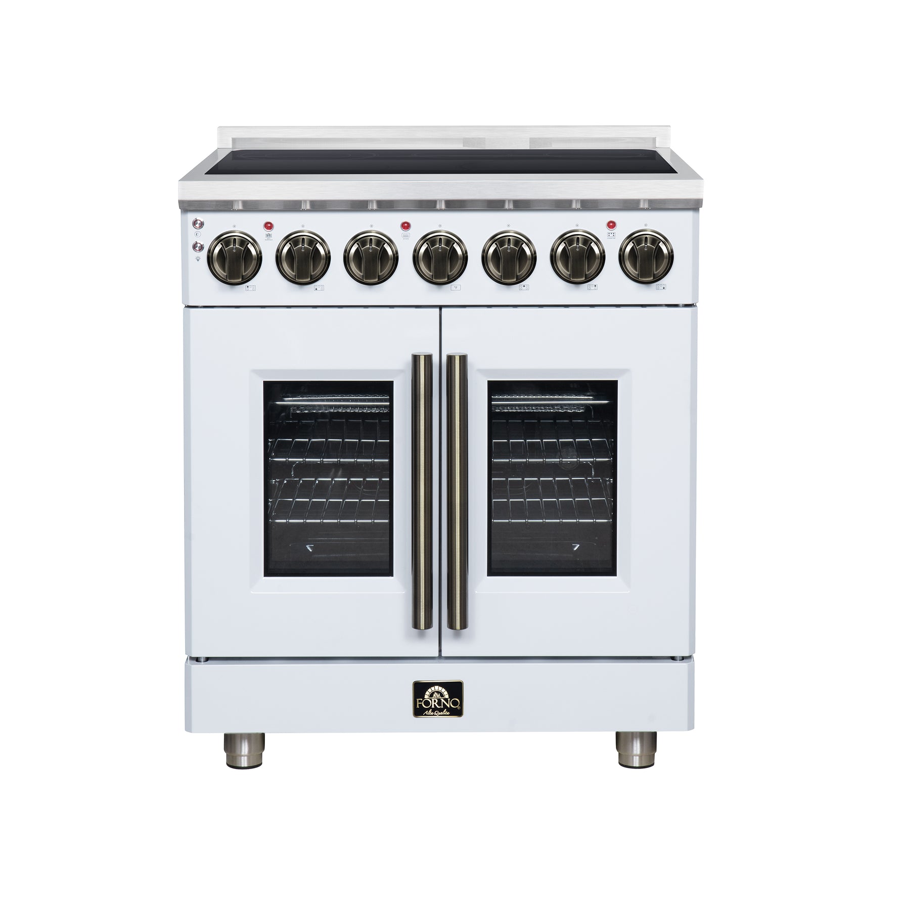 Massimo 30 Inch French Door Electric range, 5 radiant burners, 4.32 cf. True Convection oven, Air fryer kit, White