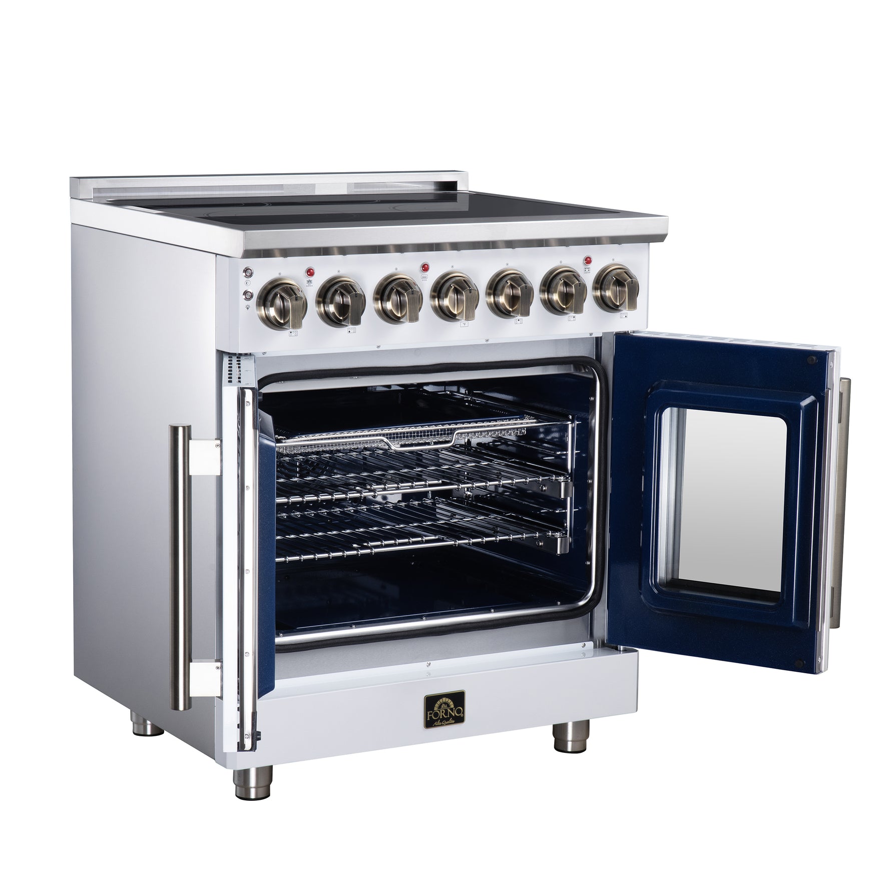 Massimo 30 Inch French Door Electric range, 5 radiant burners, 4.32 cf. True Convection oven, Air fryer kit, White