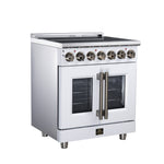 Massimo 30 Inch French Door Electric range, 5 radiant burners, 4.32 cf. True Convection oven, Air fryer kit, White