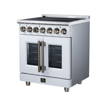 Massimo 30 Inch French Door Electric range, 5 radiant burners, 4.32 cf. True Convection oven, Air fryer kit, White