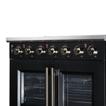 Massimo 36 Inch French Door Electric range, 5 radiant burners, 5.36 cf. True Convection oven, Air fryer kit, Black