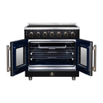 Massimo 36 Inch French Door Electric range, 5 radiant burners, 5.36 cf. True Convection oven, Air fryer kit, Black
