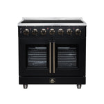 Massimo 36 Inch French Door Electric range, 5 radiant burners, 5.36 cf. True Convection oven, Air fryer kit, Black