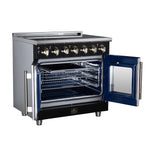 Massimo 36 Inch French Door Electric range, 5 radiant burners, 5.36 cf. True Convection oven, Air fryer kit, Black