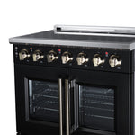 Massimo 36 Inch French Door Electric range, 5 radiant burners, 5.36 cf. True Convection oven, Air fryer kit, Black