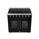 Massimo 36 Inch French Door Electric range, 5 radiant burners, 5.36 cf. True Convection oven, Air fryer kit, Black