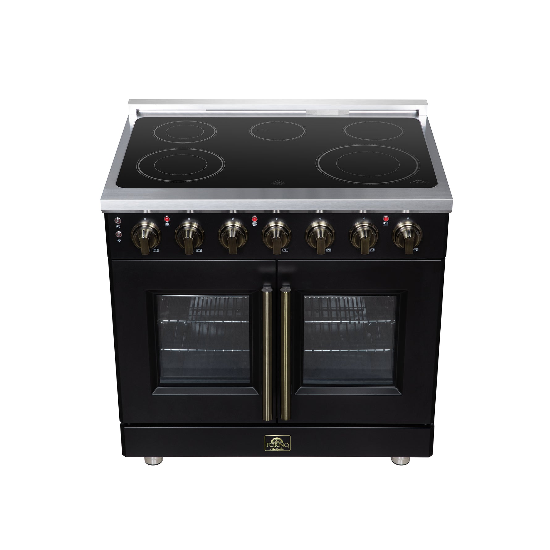 Massimo 36 Inch French Door Electric range, 5 radiant burners, 5.36 cf. True Convection oven, Air fryer kit, Black