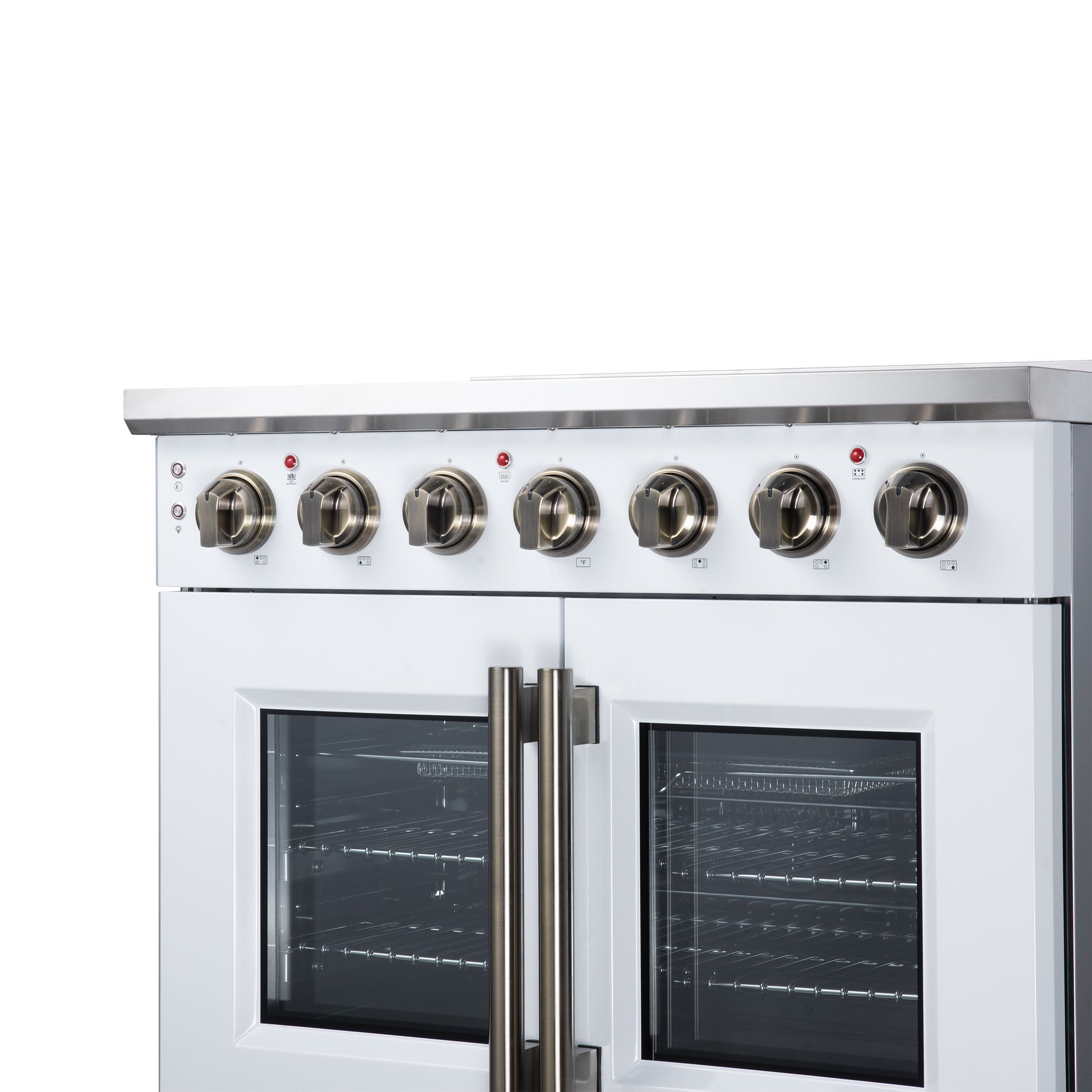 Massimo 36 Inch French Door Electric range, 5 radiant burners, 5.36 cf. True Convection oven, Air fryer kit, White