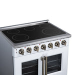 Massimo 36 Inch French Door Electric range, 5 radiant burners, 5.36 cf. True Convection oven, Air fryer kit, White
