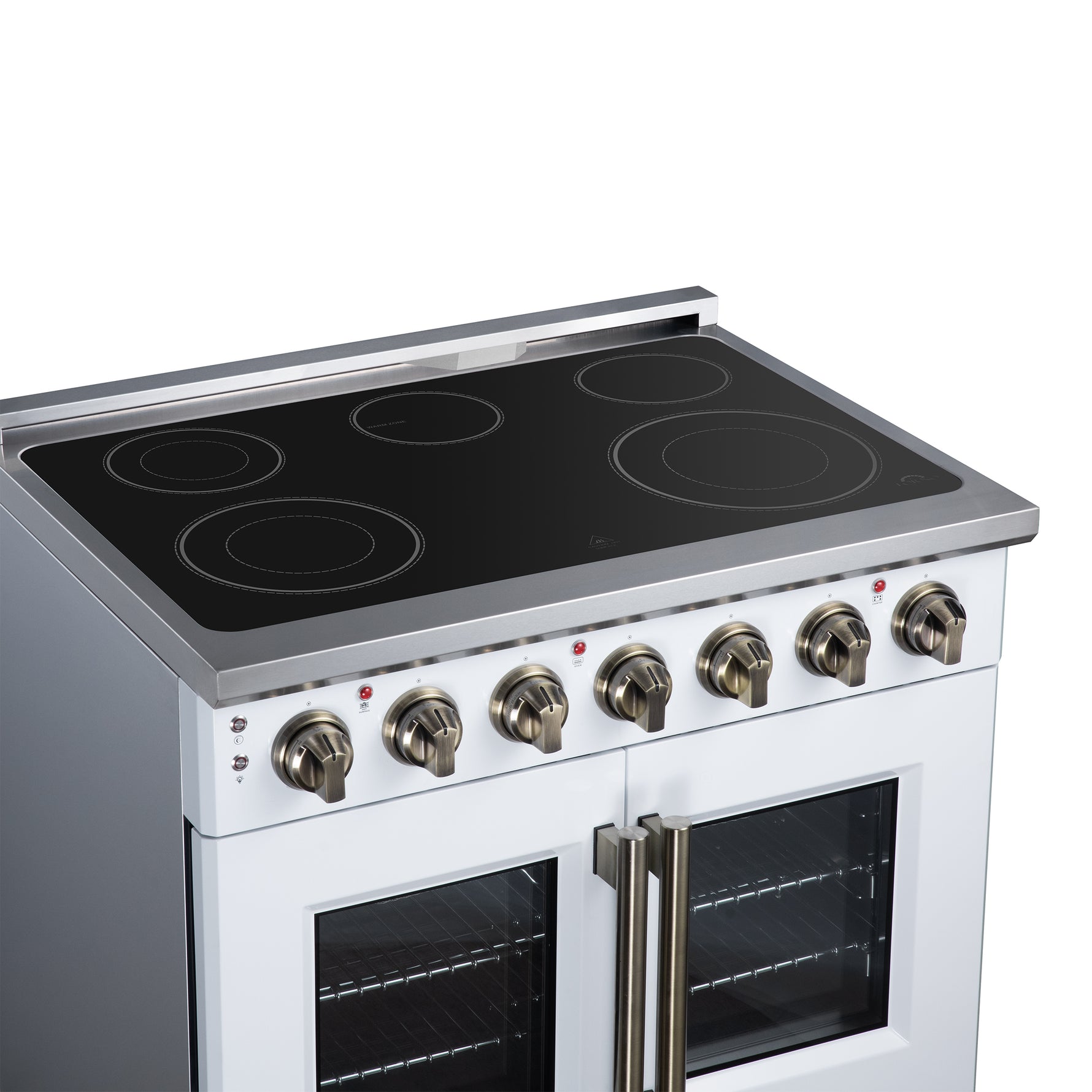 Massimo 36 Inch French Door Electric range, 5 radiant burners, 5.36 cf. True Convection oven, Air fryer kit, White