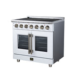 Massimo 36 Inch French Door Electric range, 5 radiant burners, 5.36 cf. True Convection oven, Air fryer kit, White