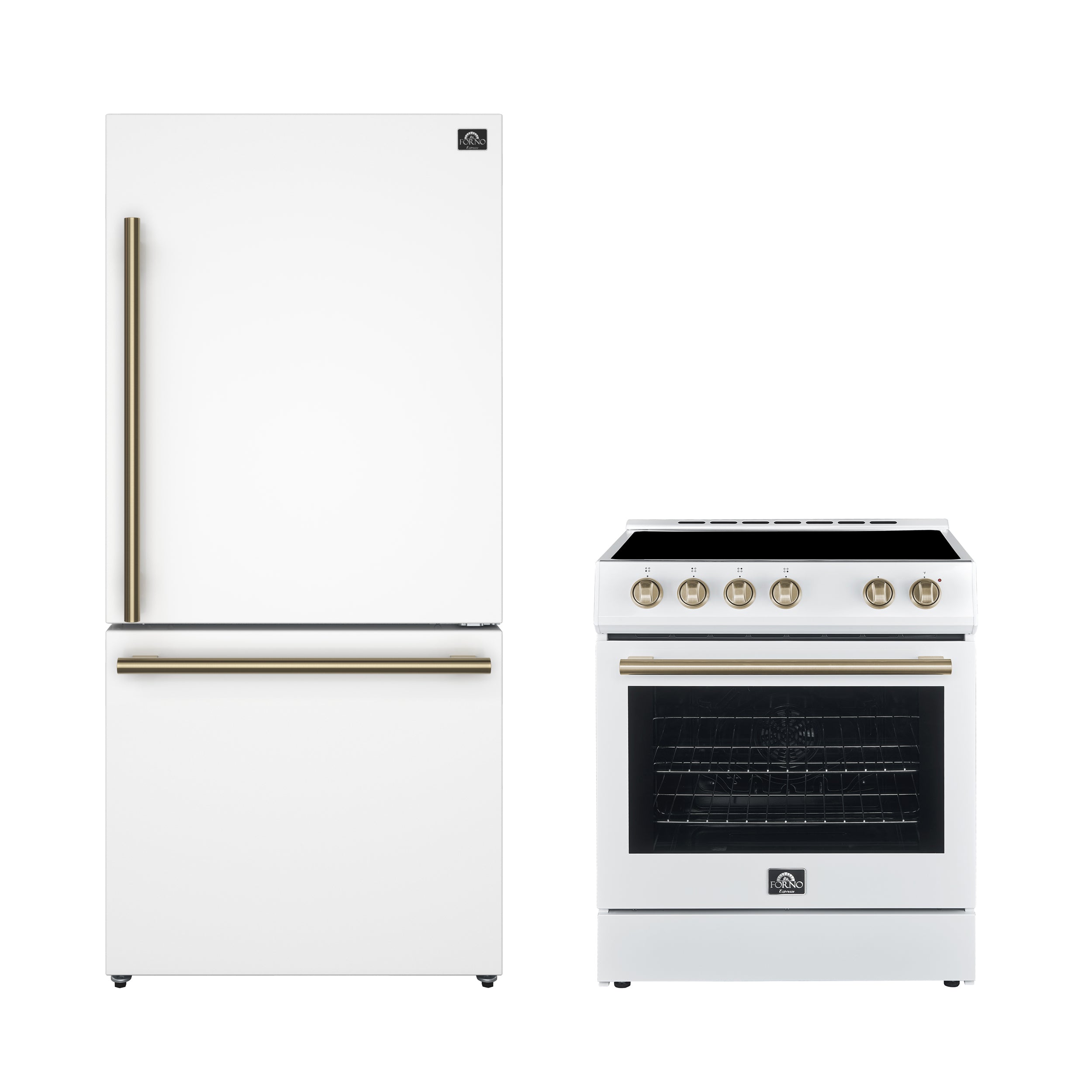 FORNO Premium 2-Piece Kitchen Bundle - Leonardo Espresso 30" White Range, 31" White Bottom Freezer Refrigerator - FBDL-003-03CA - BonPrix Électroménagers