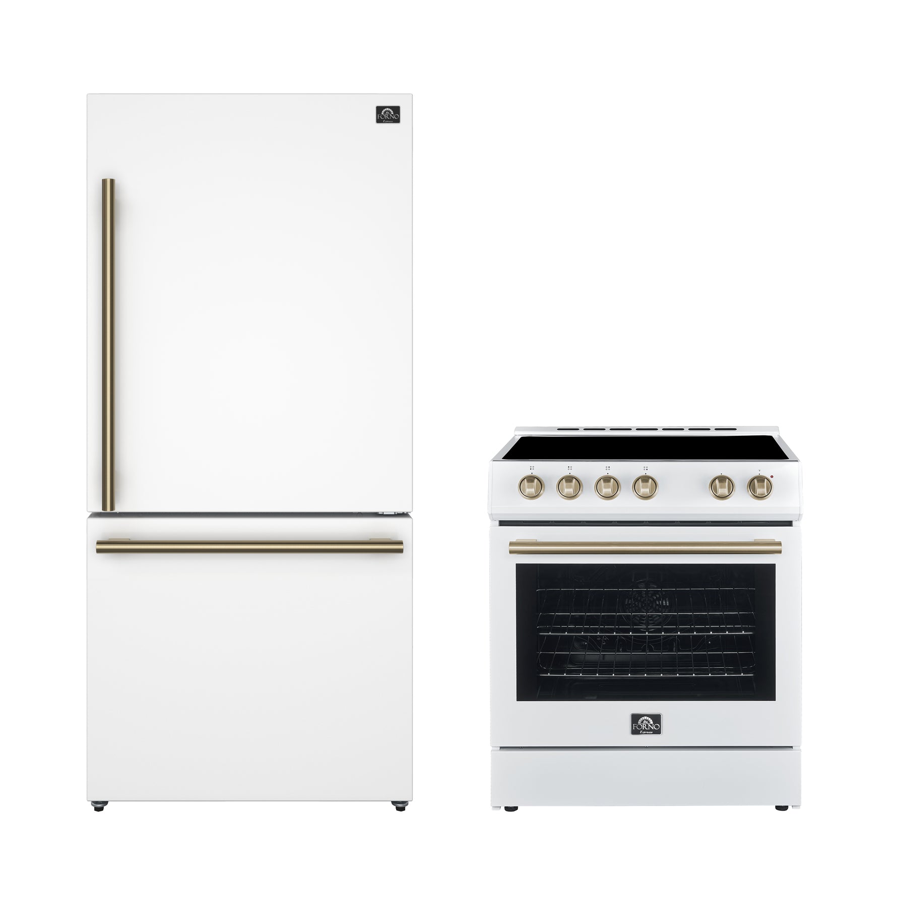 FORNO Premium 2-Piece Kitchen Bundle - Leonardo Espresso 30" White Range, 31" White Bottom Freezer Refrigerator - FBDL-003-03CA - BonPrix Électroménagers